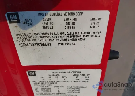 2001 Oldsmobile Alero Gl2 z USA, uszkodzony, nr VIN 1G3NL12E11C188829